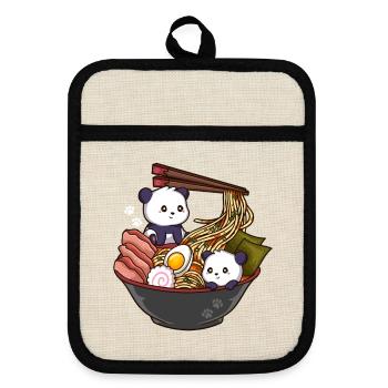 Ramen Panda - Topflappen mit Gummirückseite - Leinen/Schwarz  - Vorne