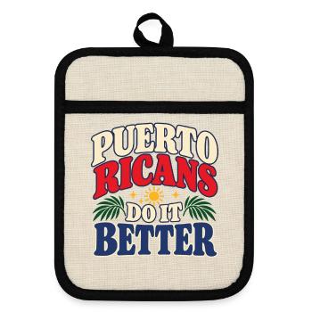 Puerto Rico Farben Rot Blau Weiß - Topflappen mit Gummirückseite - Leinen/Schwarz  - Vorne