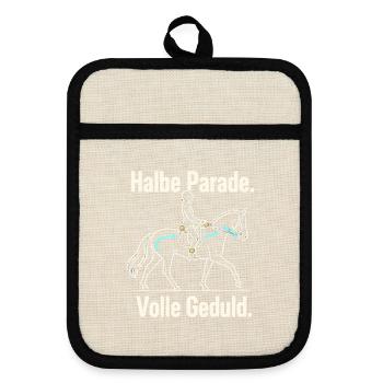 Reitlehrer Reitlehrerin Reitunterricht Spruch - Topflappen mit Gummirückseite - Leinen/Schwarz  - Vorne