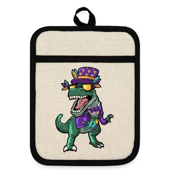 Mardi Gras Dino - Topflappen mit Gummirückseite - Leinen/Schwarz  - Vorne