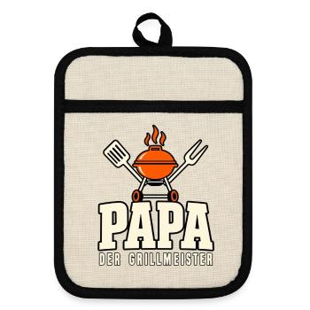 Papa der Grillmeister Geschenk zum Vatertag - Topflappen mit Gummirückseite - Leinen/Schwarz  - Vorne