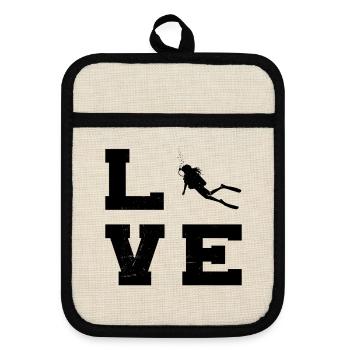 Geschenkidee für eine Freediverin mit Scuba Diving - Topflappen mit Gummirückseite - Leinen/Schwarz  - Vorne