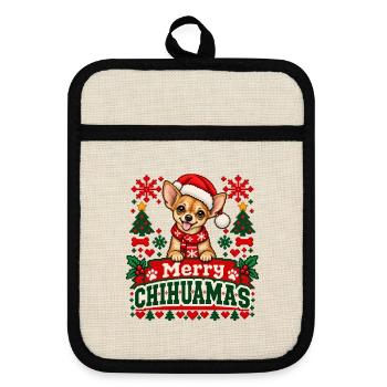 Chihuahua - Weihnachtsmotiv in Strickoptik - Topflappen mit Gummirückseite - Leinen/Schwarz  - Vorne