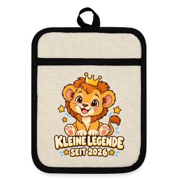 Kleine Legende seit 2026 - Löwe - Topflappen mit Gummirückseite - Leinen/Schwarz  - Vorne