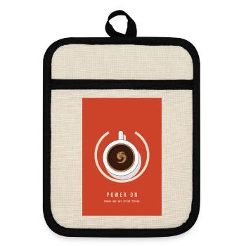 Einschalten des Kaffeetassen-Power-Knopfs minimal - Topflappen mit Gummirückseite - Leinen/Schwarz  - Vorne