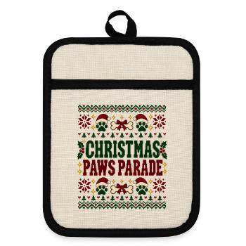 Christmas Paws Parade Pattern - Topflappen mit Gummirückseite - Leinen/Schwarz  - Vorne