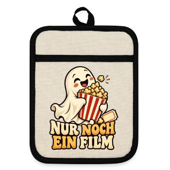 Popcorngeist beim Filmabend - Topflappen mit Gummirückseite - Leinen/Schwarz  - Vorne