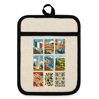 Italien Briefmarken - Topflappen mit Gummirückseite - Leinen/Schwarz  - Vorne