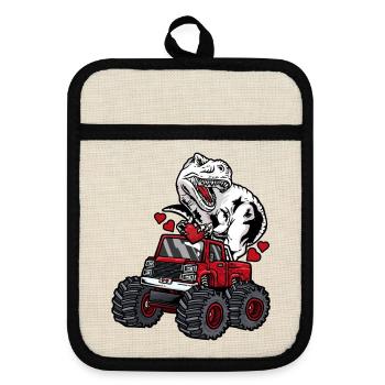 T-Rex Monstertruck Valentinstag - Topflappen mit Gummirückseite - Leinen/Schwarz  - Vorne