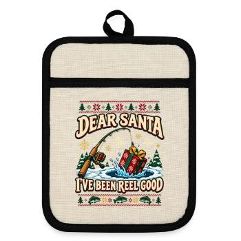 Dear Santa I've Been Reel Good - Topflappen mit Gummirückseite - Leinen/Schwarz  - Vorne