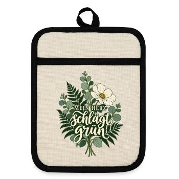 Mein Herz schlägt grün Geschenk für Floristin - Topflappen mit Gummirückseite - Leinen/Schwarz  - Vorne