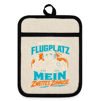 Flugplatz ist mein Zuhause - Topflappen mit Gummirückseite - Leinen/Schwarz  - Vorne