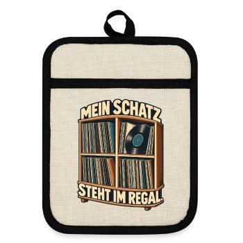Vinyl Mein Schatz steht im Regal - Topflappen mit Gummirückseite - Leinen/Schwarz  - Vorne