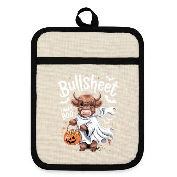  Bullsheet I Mean Boo Hochlandrind Geist Halloween - Topflappen mit Gummirückseite - Leinen/Schwarz  - Vorne