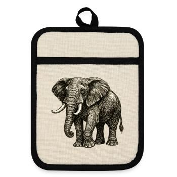 Vintage Elephant Illustration – Power & Nature - Pot holders with rubber back - linen/black  - Front