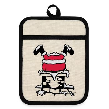 Santa Claus stuck in the chimney - Pot holders with rubber back - linen/black  - Front