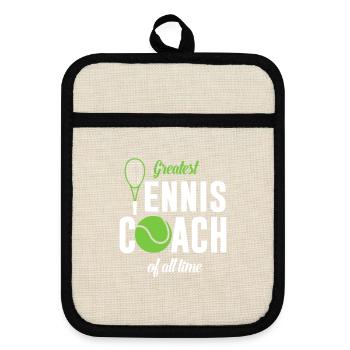 Largest tennis coach ever - Pot holders with rubber back - linen/black  - Front