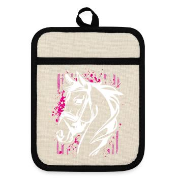 Graffiti Style Horse with Pink Color Splash - Pot holders with rubber back - linen/black  - Front