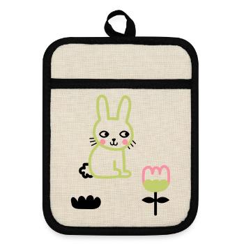 Happy Lunar New Year of the Rabbit - Topflappen mit Gummirückseite - Leinen/Schwarz  - Vorne