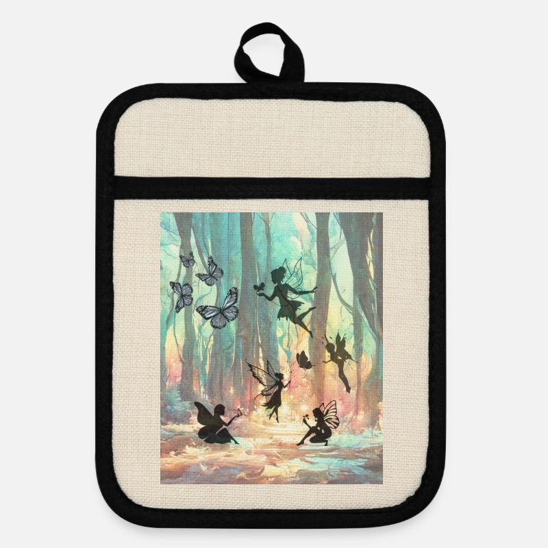 Rainbow Fairy Forest - Pot holders with rubber back - linen/black 