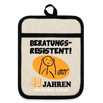 Comic Geburtstag 40 Jahre Happy Birthday - Topflappen mit Gummirückseite - Leinen/Schwarz  - Vorne