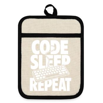 Code Sleep Repeat – Keyboard Coder Humor - Topflappen mit Gummirückseite - Leinen/Schwarz  - Vorne