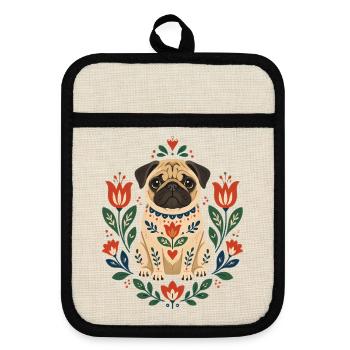 Mops Hund süßer Mops niedlicher Mops - Topflappen mit Gummirückseite - Leinen/Schwarz  - Vorne