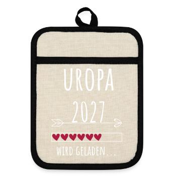 Schwangerschaft Verkünden – Uropa 2027 - Topflappen mit Gummirückseite - Leinen/Schwarz  - Vorne