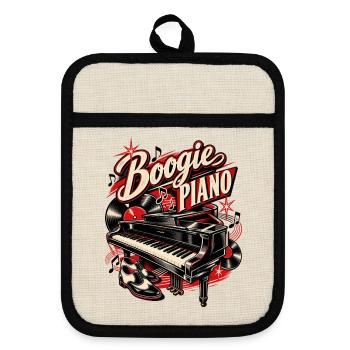 Boogie Piano – Rock'n'Roll & 50er Musik - Topflappen mit Gummirückseite - Leinen/Schwarz  - Vorne