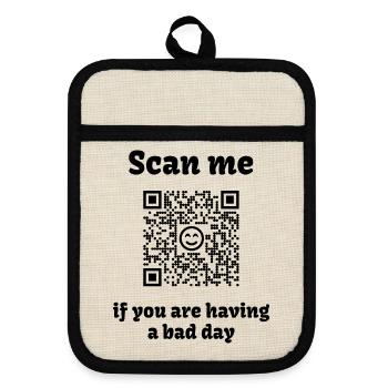QR-Code mit liebevoller Botschaft - Topflappen mit Gummirückseite - Leinen/Schwarz  - Vorne