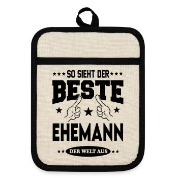Ehemann Der Beste der Welt Hochzeit Paare Love - Topflappen mit Gummirückseite - Leinen/Schwarz  - Vorne