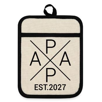 Papa Est 2027 Geschenk Werdender Vater - Topflappen mit Gummirückseite - Leinen/Schwarz  - Vorne
