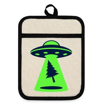 Ufo Entfuehrung Wald Logo - Topflappen mit Gummirückseite - Leinen/Schwarz  - Vorne