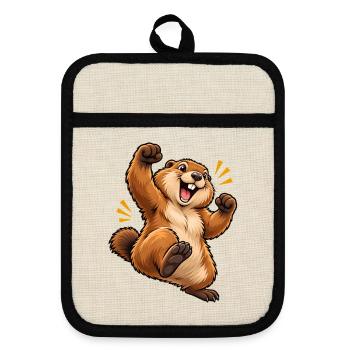 Cartoon springendes Eichhörnchen - Topflappen mit Gummirückseite - Leinen/Schwarz  - Vorne