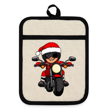Motorradfahrer Weihnachten - Topflappen mit Gummirückseite - Leinen/Schwarz  - Vorne