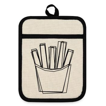 Pommes handgezeichnet - Topflappen mit Gummirückseite - Leinen/Schwarz  - Vorne