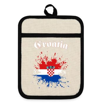 Kroatien Splatter Croatia - Topflappen mit Gummirückseite - Leinen/Schwarz  - Vorne