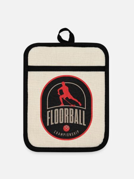 Floorball Meisterschaft Patch - Topflappen mit Gummirückseite - Leinen/Schwarz 