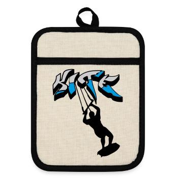 kiteboarding, kitesurfer, kiteboard, kitesurfing - Pot holders with rubber back - linen/black  - Front