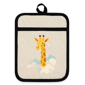 Gentle giraffe above the clouds – Dreamlike motif - Pot holders with rubber back - linen/black  - Front