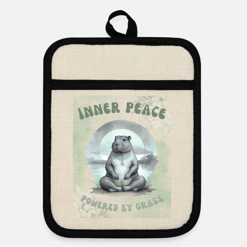 Inner Peace – Powered by Grass - Pot holders with rubber back - linen/black 