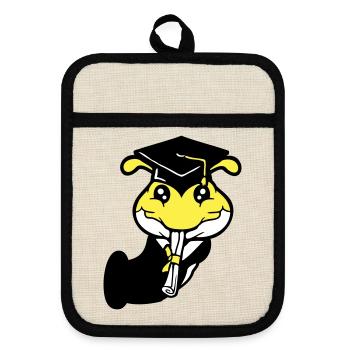 Hole Caterpillar School leaving certificate High school diploma passed college - Pot holders with rubber back - linen/black  - Front