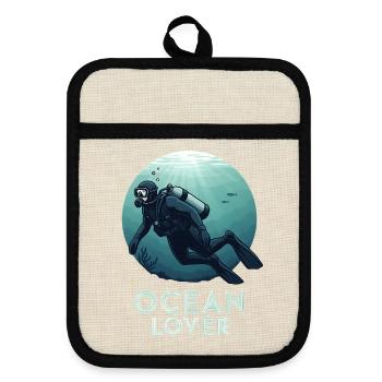 Plongeur Ocean Lover Underwater pour les amis plongeurs - Maniques avec dos en caoutchouc - lin/noir  - Devant