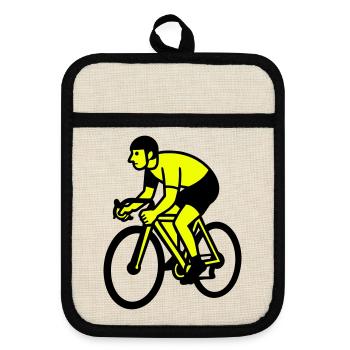 Neon Wheel Silhouette Cyclist - Pot holders with rubber back - linen/black  - Front