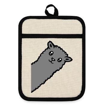 Gray Alpaca Llama Head Curious Funny Look - Pot holders with rubber back - linen/black  - Front