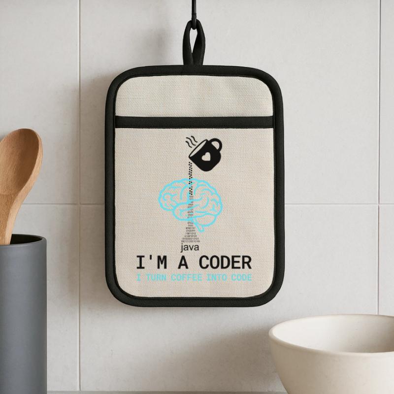 Coder T-Shirt: Coffee into Code – Nerdy Programmie Topflappen mit Gummirückseite