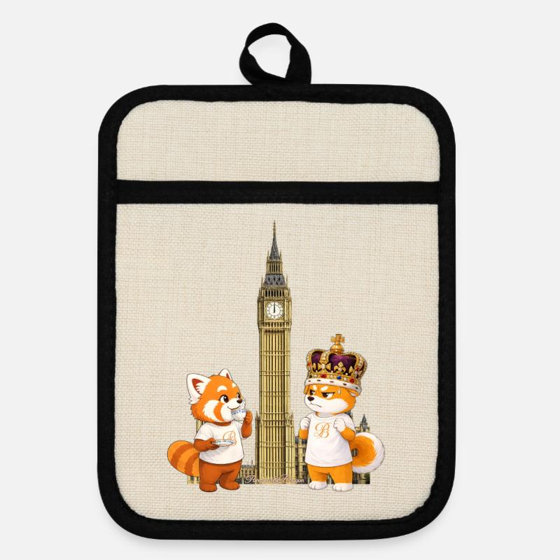 Lazy & Grumpy in London - Pot holders with rubber back - linen/black 