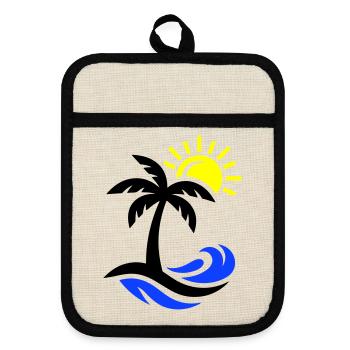 Palm Tree Beach Ocean - Pot holders with rubber back - linen/black  - Front