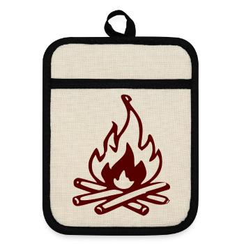 Lagerfeuer Silhouette Rot - Topflappen mit Gummirückseite - Leinen/Schwarz  - Vorne