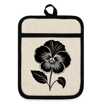 Stiefmütterchenblüte - Topflappen mit Gummirückseite - Leinen/Schwarz  - Vorne